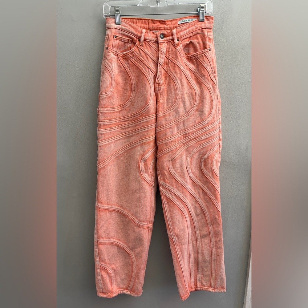 Jaded London Enigma Slouchy Fit Jeans with Swirl Design, Size 26